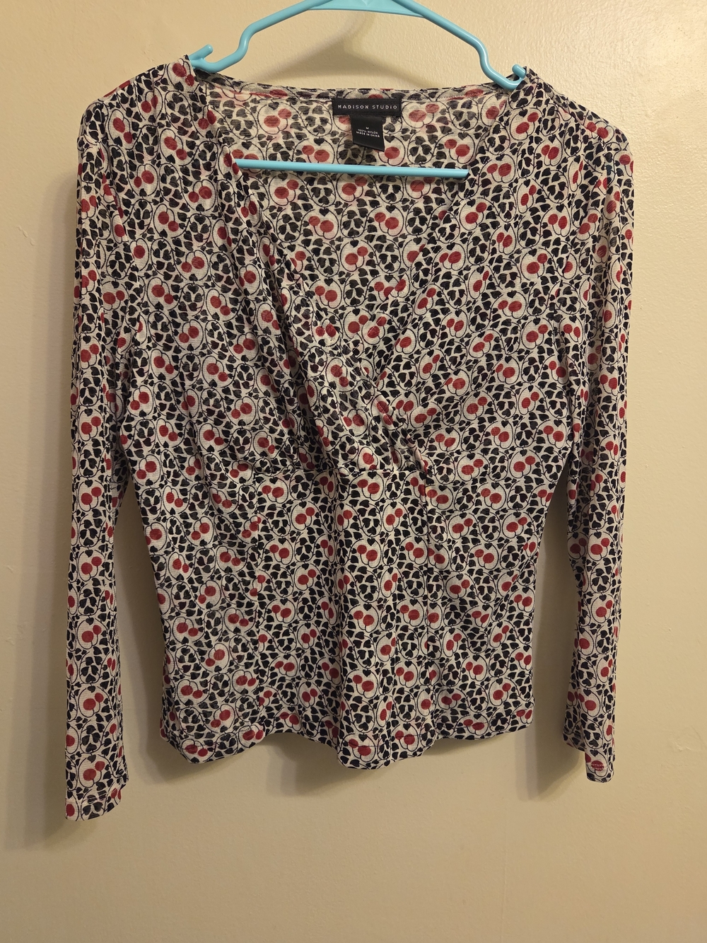 Madison Studio Y2K Mesh Top M Whimsigoth Sheer Red Black Ivy Print Blouse VTG